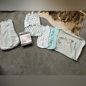 Sleep sack and swaddle lot